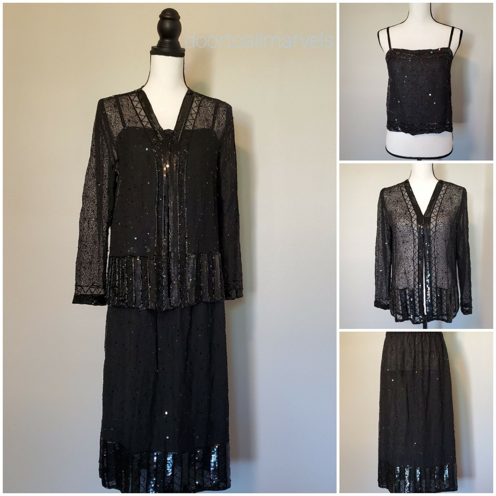 Vintage Jacket+Top+Skirt Mother of the Bride Beaded Embroidery Handmade sz M?
